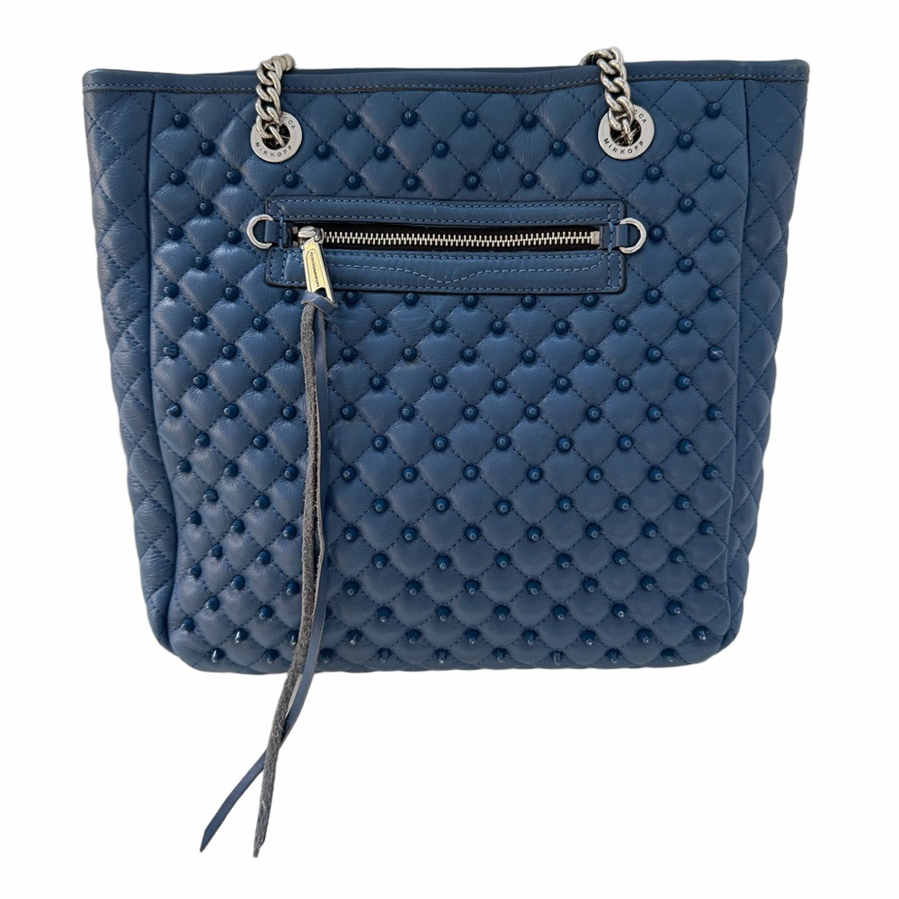 Rebecca Minkoff Blue Leather Silver Chain Quilted Studded Shoulder Bag SAMPLE